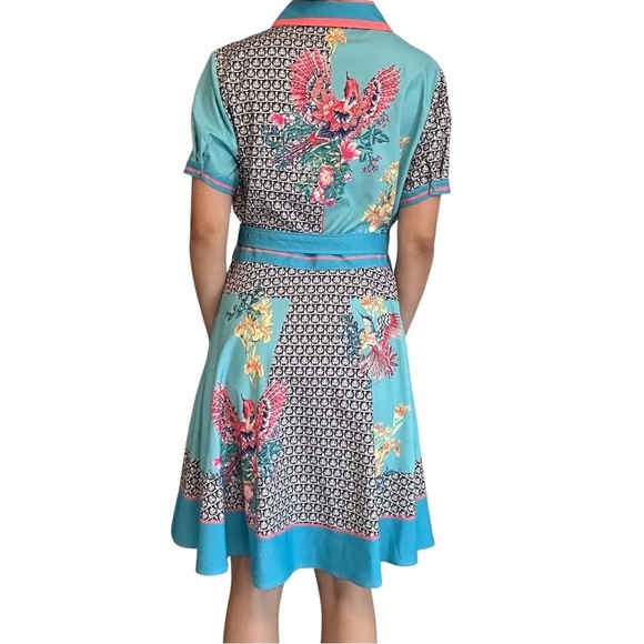 Dalia Macphee Knee Length Dress Floral Colorful Feminine Blue Boho Size Large - Picture 2 of 7